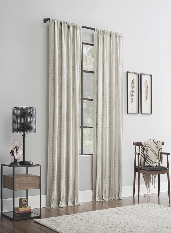 Archaeo Slub Texture Stripe Cotton Linen Curtain, 52" x 84", Linen/White - Image 4
